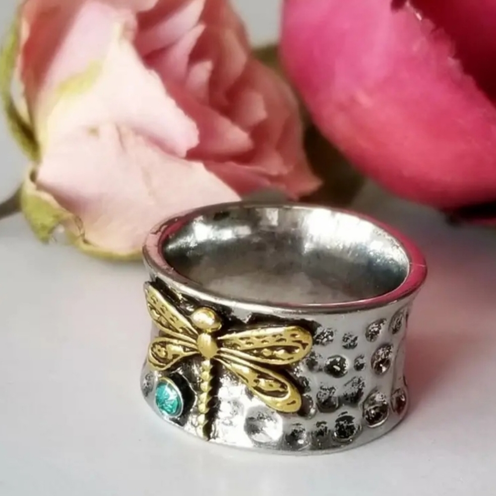 BOHO Style Dragonfly Silverplated Ring - Picture 2 of 4